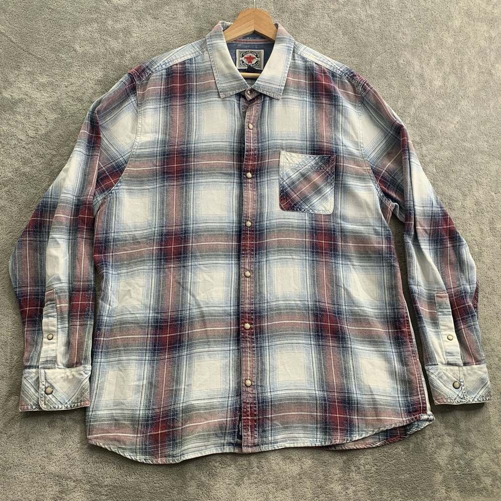 Flag Anthem Desert Son Shirt Men XL Plaid Western Pearl Snap Cotton Flannel Top